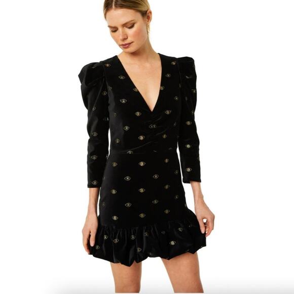 MISA LA Charisse Goldeneye Black Velveteen Mini Dress